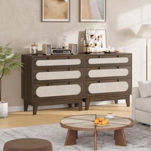 Jojoka 3 Drawer Dresser, 31.2" Tall Rattan Chest of Drawers, Modern Wood Storage Cabinet for Bedroom, Living Room, Entryway, Closet Organizer - 1 of 4