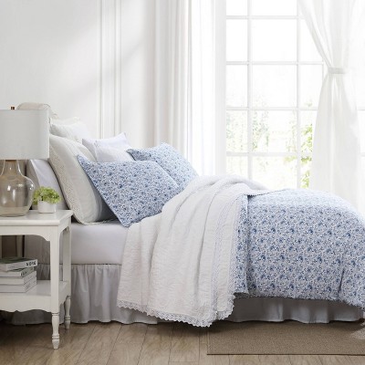 Lorelei Blue Floral Cotton Sateen Full/Queen Duvet Cover Set
