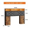 Full Size Bed Headboard with Wood Bookcase, Charging Station, LED Light, Adjustable Height, Rustic Brown and Black - 3 of 4