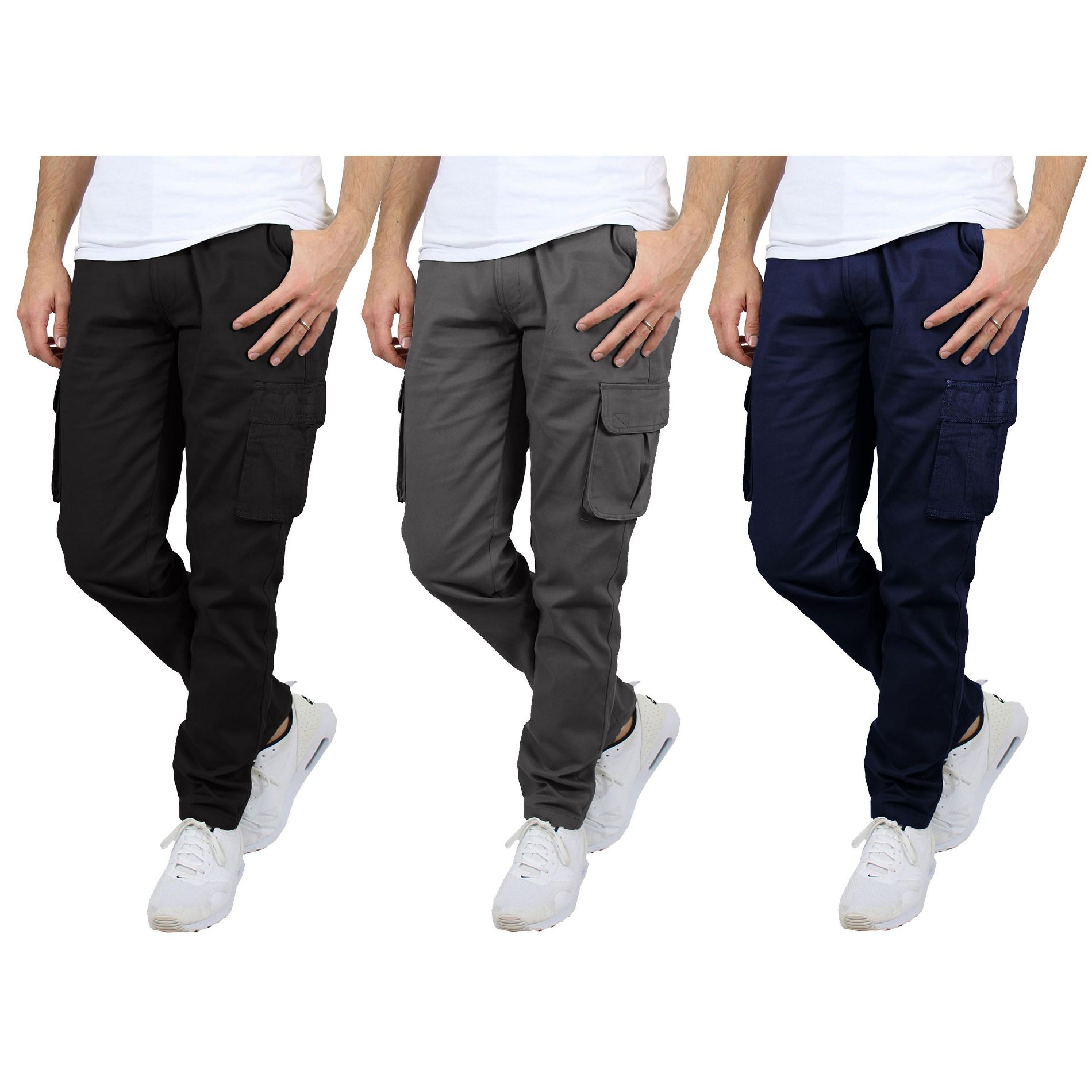 Blu Rock Men's Flex-Stretch Cotton Cargo Pants, 31-Inch Inseam - Comfortable and Durable- 3 Pack