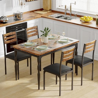 3 Piece Dining Table Set with Spiral Metal Legs, Compact Table and 2 Chairs Set for Small Spaces, Rustic Industrial Dining Set, Brown