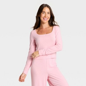 Women's Variegated Ribbed Long Sleeve Pajama Top - Auden™ - 1 of 3