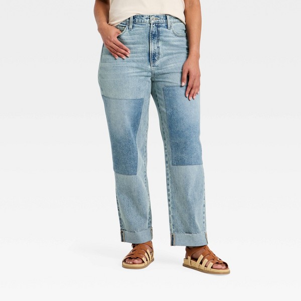Jeans rectos cropped de tiro alto con parches vintage - Universal Thread™ Lavado medio 4