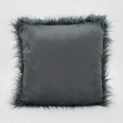 Slate Faux Mongolian Fur Square Throw Pillow 18" x 18"