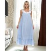 ADR Women's Cotton Nightgown, Sleeveless Lace Trimmed Button Up Long Vintage Night Dress Gown - 2 of 4