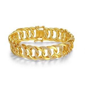 14K Yellow Gold Plated Slinky Link Chain Bracelet with Cubic Zirconi, featuring a dynamic design with sparkling stones for a touch of modern elegance - 1 of 3