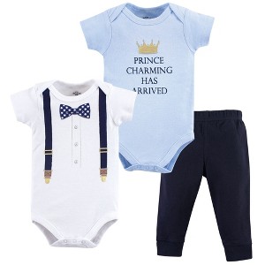 Little Treasure Baby Boy Cotton Bodysuit and Pant Set, Prince Charming - 1 of 1