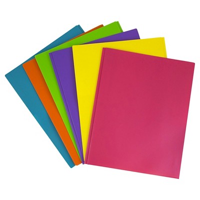 JAM 6pk POP 2 Pocket School Presentation Plastic Folders with Prong Fasteners Fashion Colors