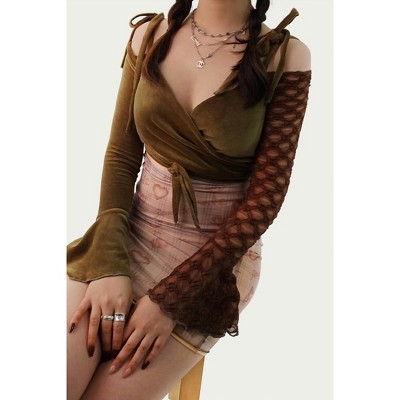 Women's FAIRY VELVET AND MESH WRAP CROPPED TOP - ZEMETA