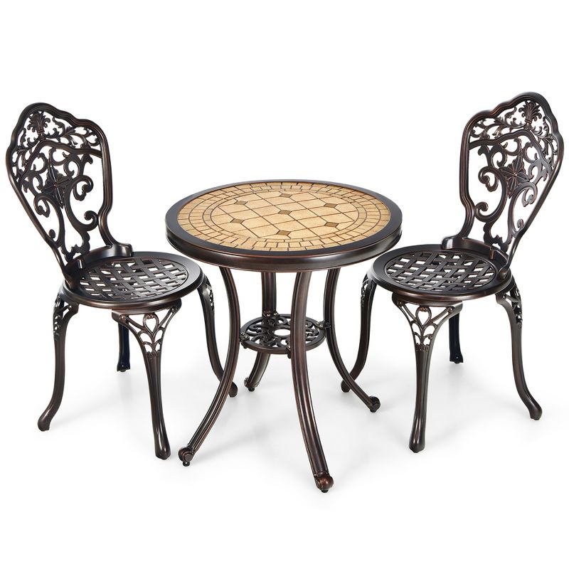 Costway 3PCS Patio Bistro Set Round Table Chairs All Weather Cast Aluminum Yard, 4 of 11