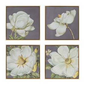 A&B Home 20"x20" Set of 4 Blooming Florals Framed Wall Arts Gold: Transitional Style, Abstract Mixed Media, Includes Mounting Hardware - 1 of 4