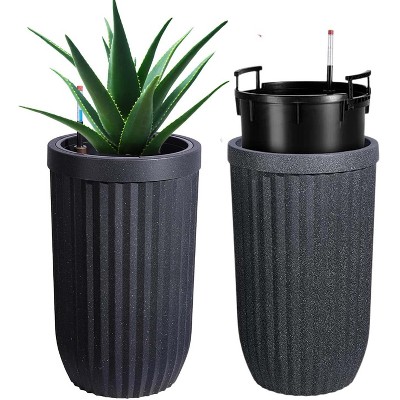 Tall Planters Set of 2, Outdoor Self Watering Pots with Water Level Monitor for Indoor Plants, Living Room, Home,Patio, Porch, Garden