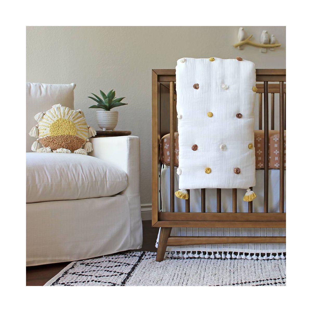 Crane Baby Embroidered Round Throw Pillow - Sunshine - thumbnail 7