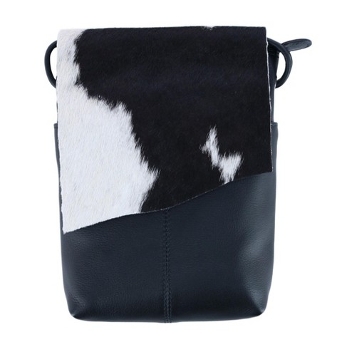 CTM Women's Western Leather Cow Print Crossbody Purse, Black