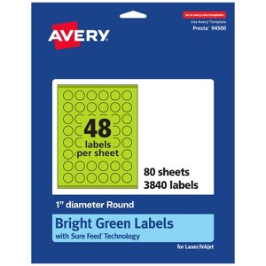 Avery Bright Green Paper Labels, 1" Diameter Round - 1 of 4