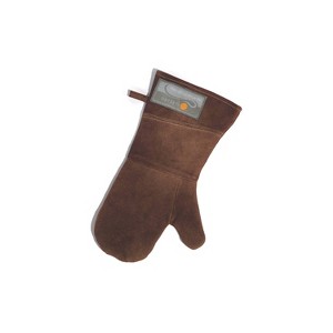 15" Leather Grill Mitt Brown - Outset: Heat Resistant, Kitchen BBQ Glove with Hanging Loop, Modern Traditional Style - 1 of 4