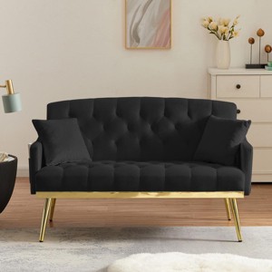 55.5" Modern Velvet Tufted 2 Seater Sofa with Pillows for Small Spaces -3irtyhousy - 1 of 4
