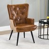 Furniliving Modern Accent Armhair, Faux Leather Tufted Button Wingback Chair with Arms for Home Office/Living Room/Bedroom - 2 of 4