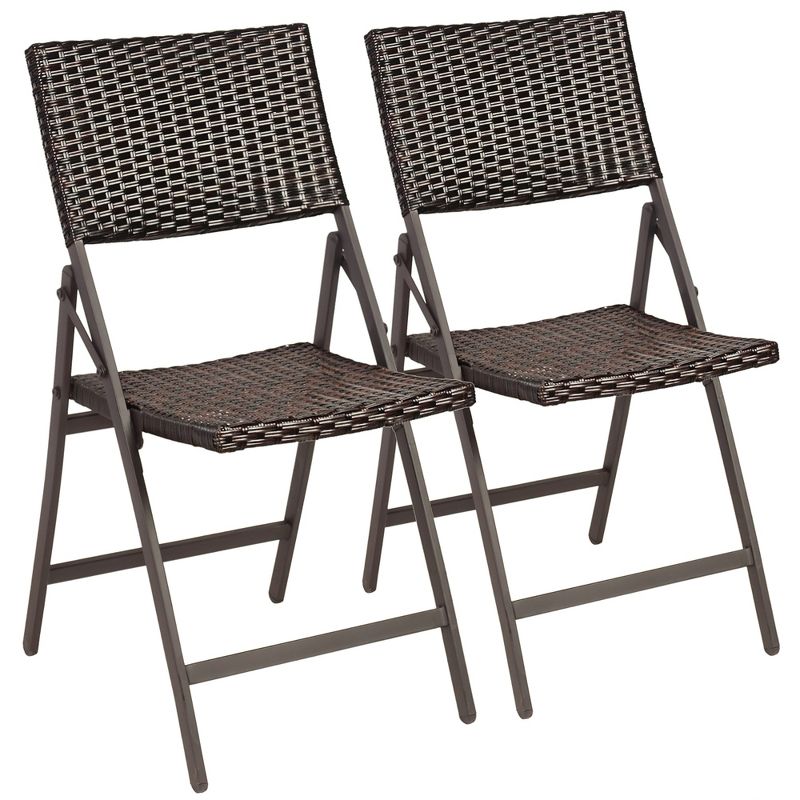 Costway Set of 2 Patio Rattan Folding Dining Chairs Portable Garden Yard Brown, 1 of 11
