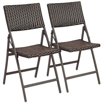 Costway Set of 2 Patio Rattan Folding Dining Chairs Portable Garden Yard Brown
