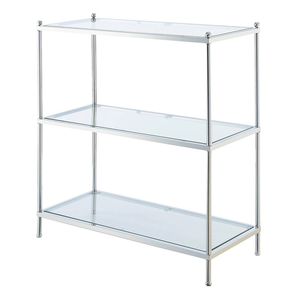 Photos - Garden & Outdoor Decoration 30.25" Royal Crest 3 Tier Bookcase Chrome - Breighton Home: Modern Glass, Metal Frame