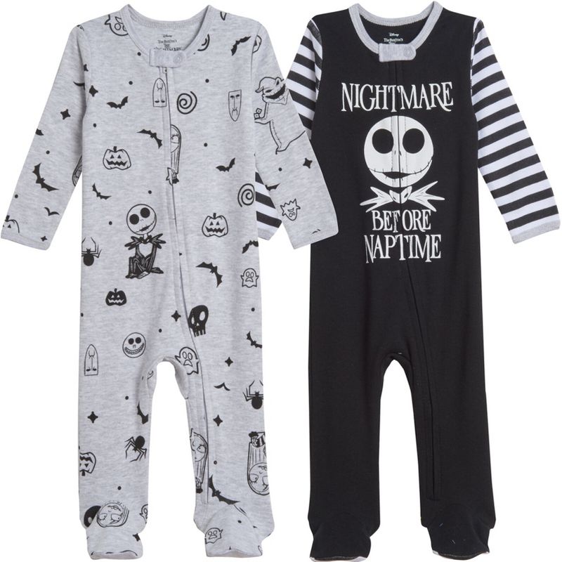 Disney Nightmare Before Christmas Jack Skellington Baby 2 Pack Zip Up Sleep N' Play Coveralls Newborn to Infant , 1 of 9