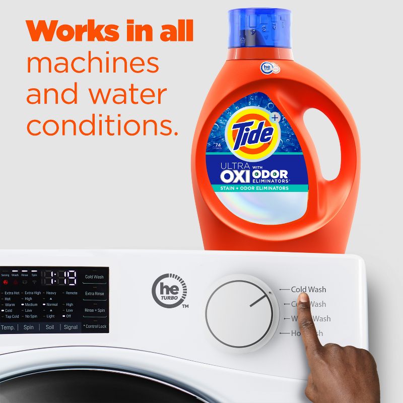 Tide Ultra Oxi HE with Odor Eliminator Liquid Laundry Detergent Soap for Visible and Invisible Dirt, 6 of 10