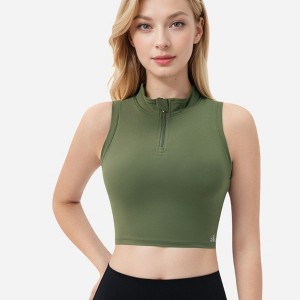 Anna-Kaci Active Women's Zip-Up Mock Neck Crop Top with Sleeveless Design - 1 of 4