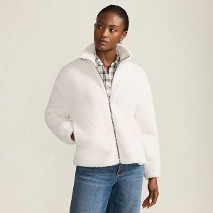 Lands' End Women's Faux Shearling Zip Front Fleece Jacket - Large
