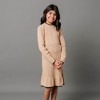 Hope & Henry Girls' Organic Long Sleeve Mock Neck Flounce Sweater Dress, Camel Heather Texture, 2T - 2 of 4