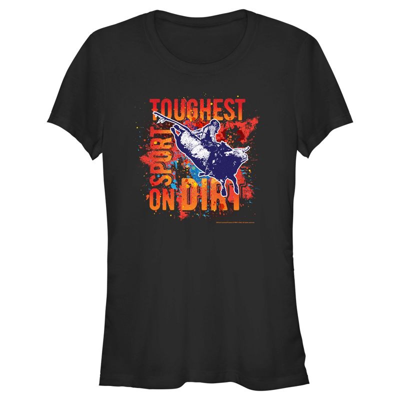 Juniors Womens Professional Bull Riders Toughest Sport on Dirt Paint Splatter T-Shirt, 1 of 5