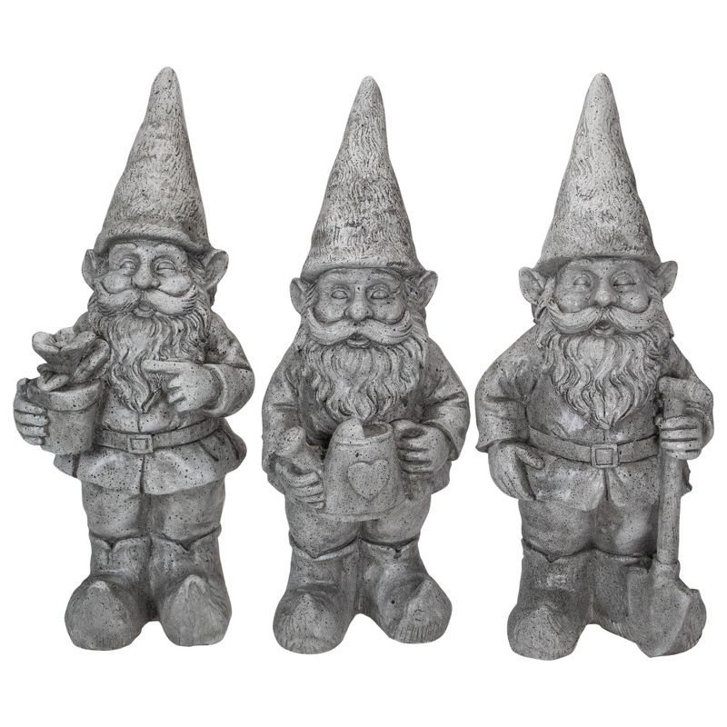 Northlight Set of 3 Gray Gardening Garden Gnomes Outdoor Statues 15.75", 1 of 6