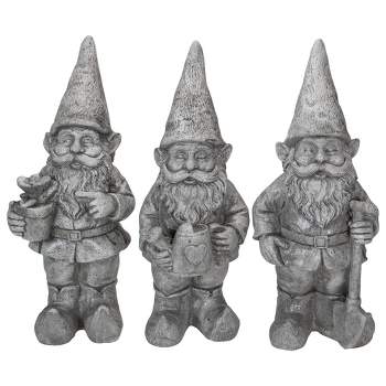 Northlight Set of 3 Gray Gardening Garden Gnomes Outdoor Statues 15.75"