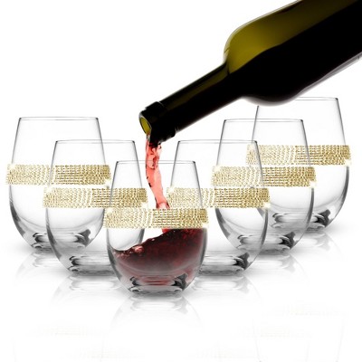 Berkware Classy Stemless Wine Glasses with Diamond Studded Design - 16oz