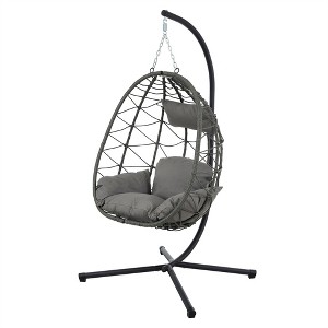 ELJGET Hanging Egg Chair with Stand, Indoor Outdoor Wicker Rattan Egg Swing Chair Hanging Basket Chair with Cushion Headrest - 1 of 4