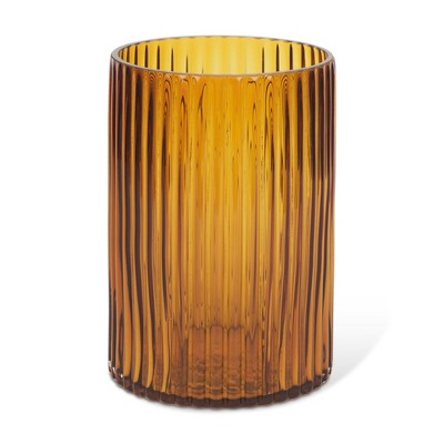HomeRoots 8" Amber Cylinder Ribbed Glass Table Vase