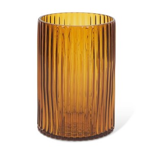 HomeRoots 8" Amber Cylinder Ribbed Glass Table Vase - 1 of 4