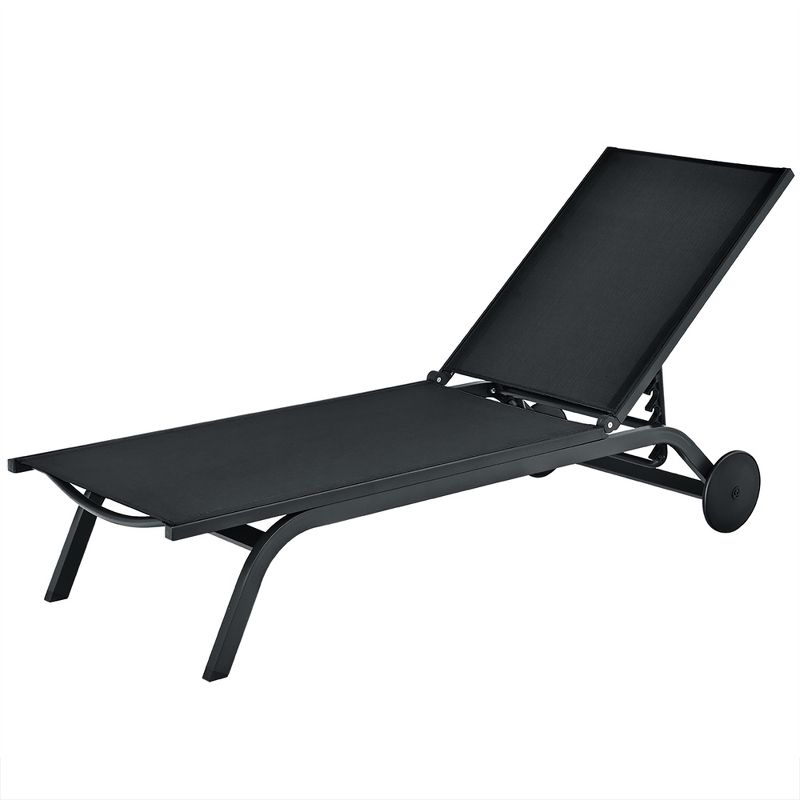 Costway Outdoor Lounge Chair Chaise Reclining Aluminum Fabric Adjustable Black, 3 of 11