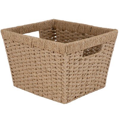 Large Beige Paper Rope Rectangular Storage Basket with Handles