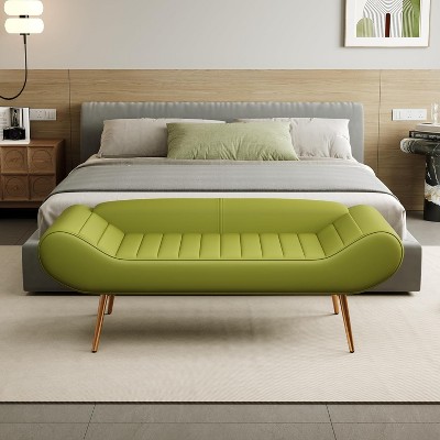 End of Bed Bench 57 Inch Bedroom Bench Ottoman Footrest Stool Upholstered Entryway Ottoman Bench Seat for Living Room, Entryway, Dining Room