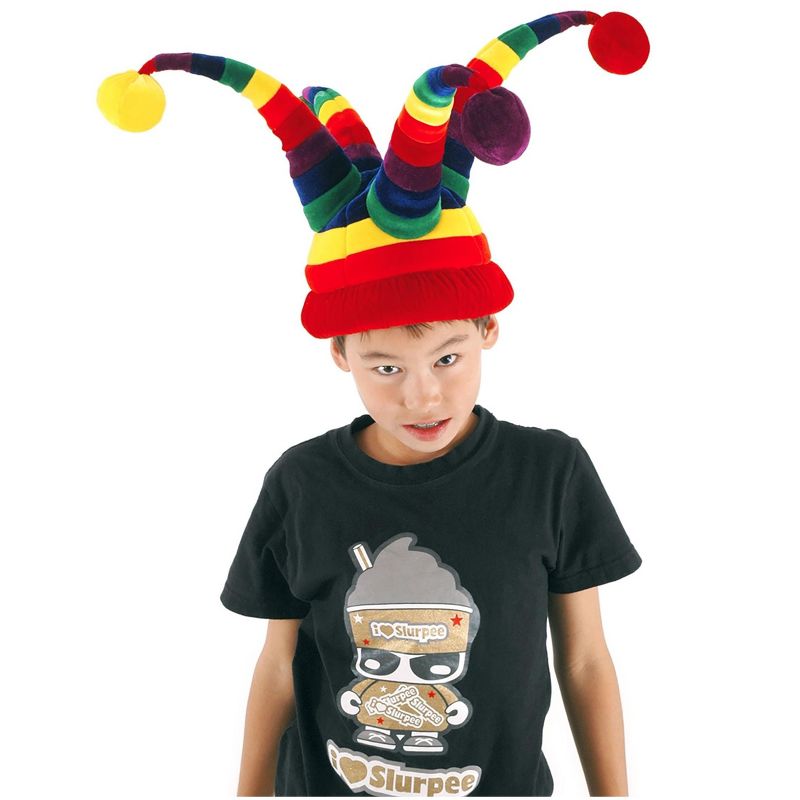 HalloweenCostumes.com    Plush Rainbow Wacky Jester Hat, Multicolored, 3 of 5
