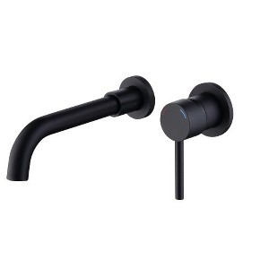 Wall-Mounted Single-Handle Faucet for Bathroom Sink or Tub, with 2-Hole Brass Valve Kit Included, Finished in Matte Black - 1 of 4