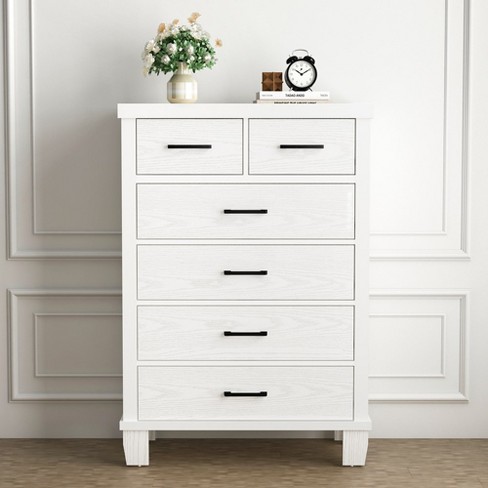 Trinity Dresser with 6 Drawers for Bedroom Wood Drawer Dresser Chest of Drawers for Closet Living Room Hallway Nursery Kids Bedroom White