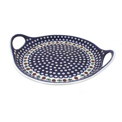 Blue Rose Polish Pottery 1333 Zaklady Round Serving Tray with Handles