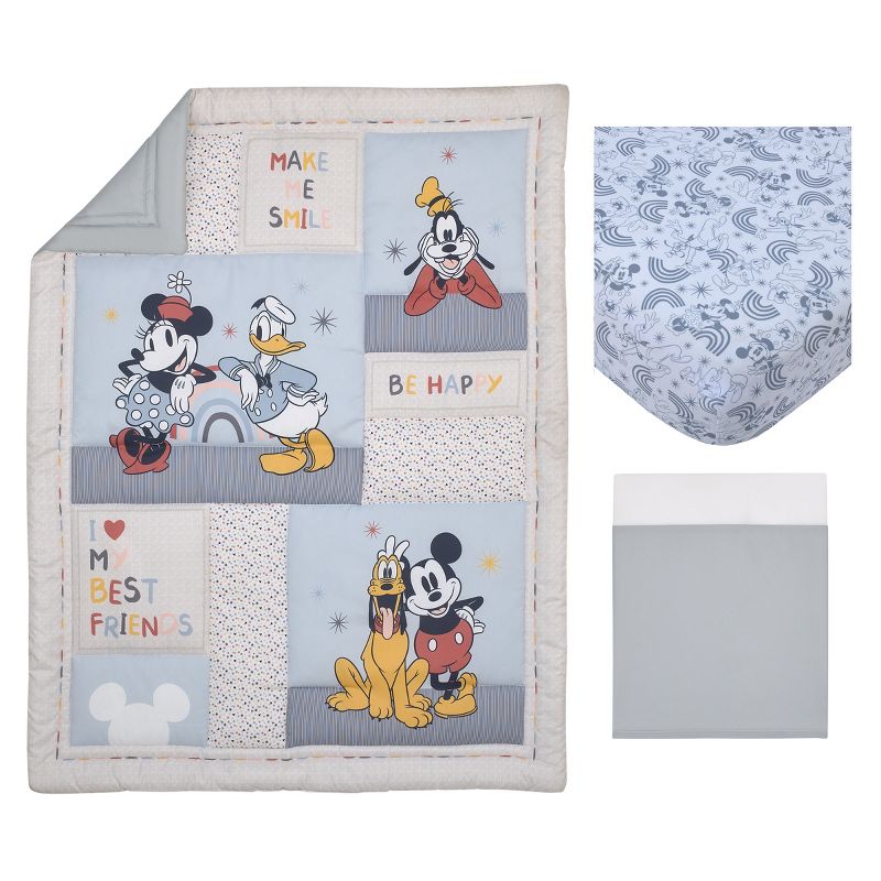 Disney Mickey and Friends Grey, Blue, Gold and Red Mickey Mouse, Minnie Mouse, Donald Duck, Pluto and Goofy 3 Piece Nursery Crib Bedding Set, 5 of 7