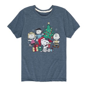 Boys' - Peanuts - Snoopy and Woodstock Christmas Skating Short Sleeve Graphic T-Shirt - 1 of 4
