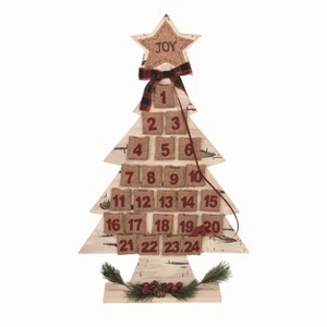 Transpac Wood 23.25 in. Multicolor Christmas Joy Holly Advent Tree - 1 of 2