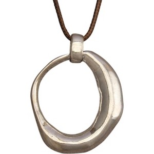 Leather and Wood Necklace Chunky Circle Pendant Boho Jewelry for Women - 1 of 4