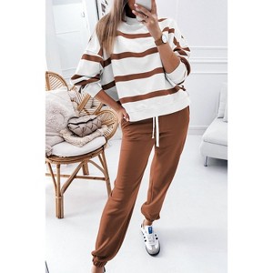 Black Stripe Drop Shoulder Pullover and Jogger Pants Set - 1 of 1