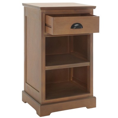 Beige Pine Transitional Rectangular Side Table with Storage